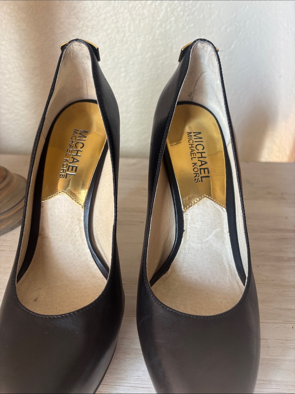 Michael Kors Black Leather Round-Toe Pumps - Picture 2 of 5